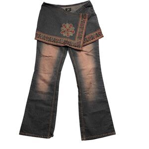 Jordache Vintage 15/16 Wide Leg Apron Sanded Finish Zipper Cotton Blend Eclectic